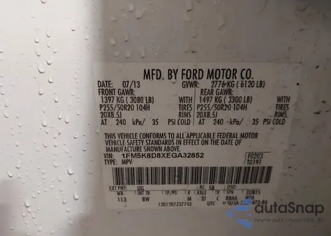 2014 Ford Explorer Xlt из США, поврежденный, VIN 1FM5K8D8XEGA32852